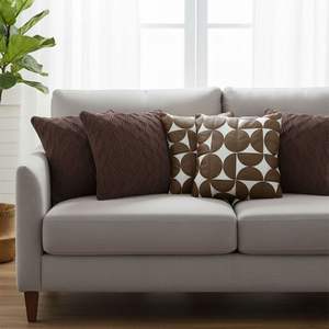 SOGA Juego de 5 Fundas de Almohada Decorativas Modernas, Color Marrón Chocolate Intenso, Tejido de Diamantes y Fundas de Cojín con Círculos Geométricos Retro - Product Image 3