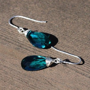 Boucles d'oreilles pendantes en tourmaline Paraiba, argent sterling, pierre de naissance d'octobre, bijoux élégants, cadeau pour femme - Product Image 3