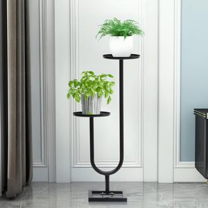 Support à plantes en métal à 2 niveaux en forme de U, support de pot de fleurs haut d'angle, étagère double pour pots ronds, pour décoration intérieure et extérieure - Product Image 3