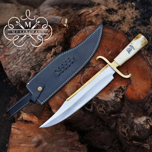 Couteau Bowie de survie et de chasse compact et durable en acier Damas fait main, lame de 9 pouces, longueur totale de 16 pouces, pour camping en extérieur, couleur camel - Product Image 5