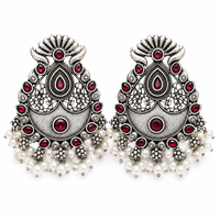 <strong>Best</strong> Wholesale Price ARTS JEWELS OZ-32 Antique Silver Plated Zinc Alloy Vintage Shield Shape Claw Setting Stud Earrings Garnet