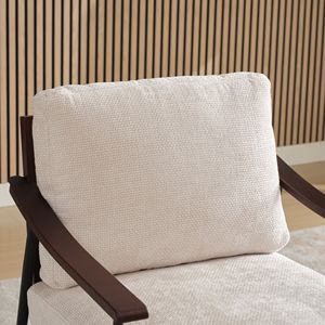 Poltrona Moderna in Tessuto di Lino con Braccioli in Legno, Stile Mid-Century, Sedia Imbottita per Soggiorno - Product Image 6