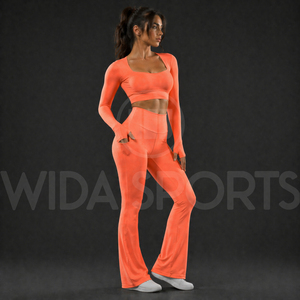 Conjunto de Yoga Moderno para Mujer, Leggings de Cintura Alta, Top de Manga Larga para Gimnasio, Transpirable, Ecológico, Elástico en Cuatro Direcciones, Ropa Deportiva - Product Image 3