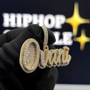 <b>Custom</b> Raised Script <b>Name</b> Pendant 925 Sterling Silver VVS Moissanite Fully Iced Pave 22K Gold Plated Hip Hop <b>Necklace</b> Unisex - Product Image 3