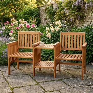 Conjunto de Sillas Modernas para Exteriores, Madera de Caoba Sólida con Acabado Natural para 2 Personas - Product Image 4