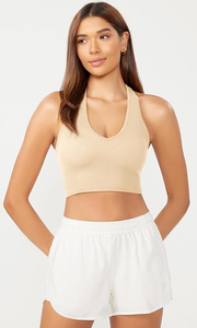 Top Corto de Punto Transpirable para Mujer, Estilo Hip Hop, Color Sólido, Cuello Halter, con Borlas y Cintas, Estilo Casual, Verde - Product Image 2