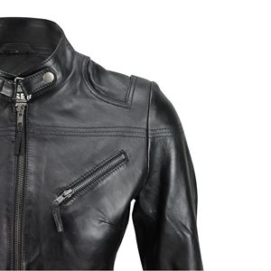 Chaqueta Bomber de Cuero Vacuno Genuino para Mujer, Lino/Seda Teñido Liso, Corte Ajustado, Logotipo Personalizado, Precio de Fábrica, Venta al Por Mayor OEM - Product Image 6