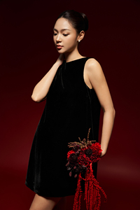 Vestidos Mini de Verano con Cuello Barco, Cintura Holgada, Estilo Casual, Tejido de Terciopelo, Minimalistas, Manga Regular, Botones, Transpirables, OEM - Product Image 3