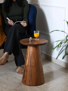 Modern Round Coffee <b>Table</b> <b>Marble</b> Top with Conical Wooden Base Minimalist Design Living Room Furniture - Product Image 6