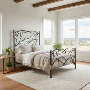 Lit en fer forgé classique avec tête de lit élégante en forme de branche, design artistique inspiré de la nature, mobilier de chambre en métal - Product Image 2