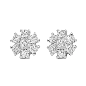Boucles d'oreilles créoles en or massif 14 carats avec diamants en grappe de fleurs de 0,50 carat, certifiées IGI, cadeau de luxe pour fiançailles et mariage - Product Image 1
