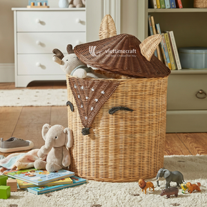 Cesta de Almacenamiento de Mimbre Tejida a Mano con Forma de Animal, Organizador con Tapa, Contenedor de Juguetes Hecho a Mano para Decoración del Hogar - Product Image 5
