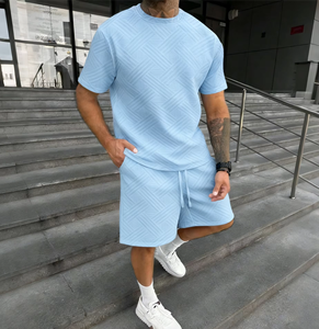 Mens 2-Piece <b>Knitted</b> Polyester/Cotton Solid T-Shirt <b>Set</b> Slim Fit Casual Summer Crew Neck Customized Printing 220-240 Fabric - Product Image 6