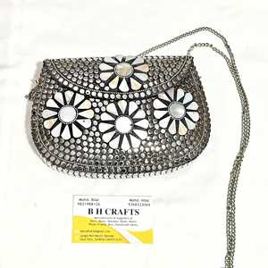 Mosaic Beaded Stone Pattern Clutch Bag with Cotton <b>Lined</b> Magnetic Snap Closure Shoulder Bag and Handbag for Weddings - Product Image 1