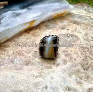 Anillo de ágata con bandas de alta calidad, anillo de Plata de Ley 925, anillo hecho a mano, joyería de ágata, anillo de declaración, joyería de ágata, anillo de regalo - Product Image 2