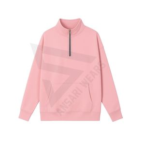 Pull à demi-zip en molleton 100% coton, surdimensionné, à manches longues, tricoté à la main, respirant - Product Image 1