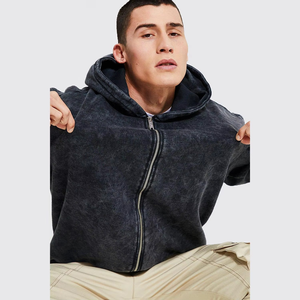 Sudadera con Capucha y Cremallera Extra Grande para Hombre, Color Sólido, Felpa, Informal, Tejida, para Otoño - Product Image 6