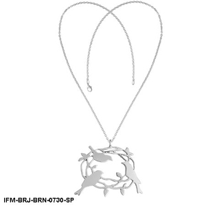 Colgante de Latón Plateado de Moda con Diseño de Nido de Pájaro Tallado en Rompecabezas, Acabado Mate, Cadena de Eslabones, Cierre de Langosta, Regalo para Mujer - Product Image 1