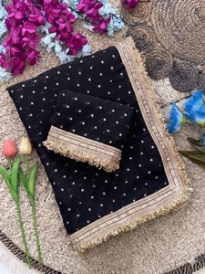 Traditional Ultra Soft Chiffon Saree with All Over <b>Silver</b> Butti Weaving and Matching Blouse <b>Fabric</b> - Product Image 3