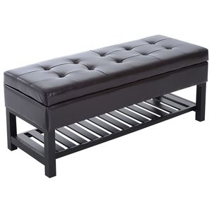 Panca contenitore imbottita in similpelle marrone scuro con scarpiera da 44 pollici - Product Image 1