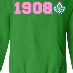 Sudadera con Capucha AKA 1908 Ivy, Sudadera de Forro Polar Premium, Ropa Personalizada para Hermandades Griegas, Color Verde Kelly y Rosa para Mujer - Product Image 5
