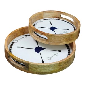 Bandeja de Servicio Ecuestre con Diseño de Bocado de Caballo y Casco de Equitación, Marco de Madera, Plato Decorativo Redondo para Servir Aperitivos y Bebidas - Product Image 4