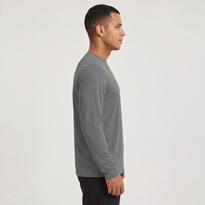 Camiseta de manga larga para hombre con logo y color personalizados, cuello redondo, corte regular, lisa, de alto rendimiento, para correr, gimnasio y fitness. - Product Image 3