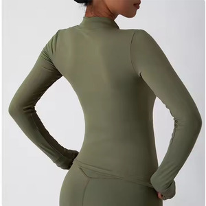 Combinaison longue pour femme vert olive, manches longues, fermeture éclair, taille haute, effet ventre plat, gaine sculptante, tenue de yoga et de sport, couleur unie - Product Image 2