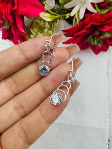Pendientes Colgantes Circulares de Topacio Azul Natural, Chapados en Plata, Hechos a Mano, con Piedras Preciosas, Estilo Boho, para Mujer - Product Image 1