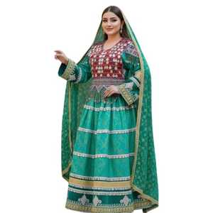 Novedades 2026: Elegante Salwar Kameez Afgano Kuchi de Georgette de Seda Bordado, Ajustado, de Manga Larga para Fiesta, Maxi Vestido para Mujer - Product Image 1