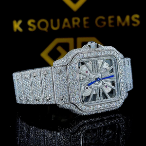 Exportateur indien vendant un bracelet de luxe en acier inoxydable VVS avec mouvement automatique carré, quartz, résistant à l'eau, diamant moissanite, 41 mm - Product Image 1