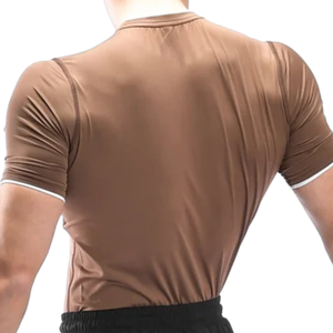 Chemise de compression athlétique marron pour hommes, respirante, extensible, à manches courtes, pour l'entraînement en salle de sport, haut de sport - Product Image 4