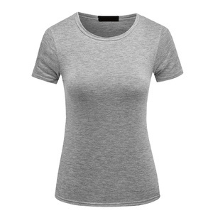 T-shirt à manches courtes pour femme de qualité supérieure, couleur unie gris, col rond, coupe ajustée, jersey de coton respirant, vêtements décontractés pour toutes les saisons - Product Image 1
