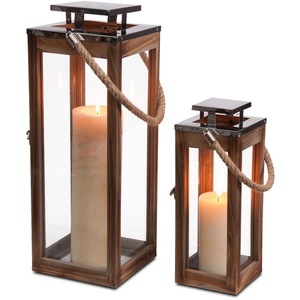 Portavelas Cuadrado de Madera Hecho a Mano con Tapa Negra para Decoración del Hogar y Bodas - Product Image 1