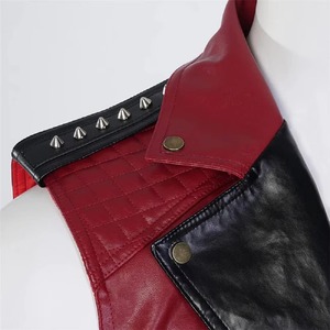 <b>Men's</b> <b>Red</b> Leather Look Moto <b>Vest</b> With Zipper Closure Turn-down Collar Casual Outerwear Solid Color Biker Style Windproof - Product Image 6