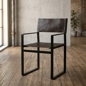 Silla Moderna de Hierro y Cuero con Diseño Industrial Minimalista para Sala de Estar o Comedor, Mueble Cómodo y Elegante - Product Image 3