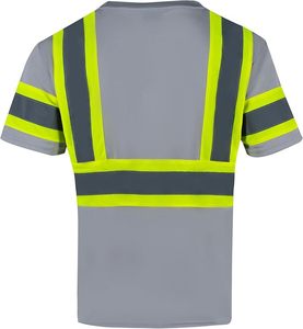 Chemises de sécurité réfléchissantes haute visibilité unisexes ANSI Classe 1 en coton anti-plis pour travaux de construction gris - Product Image 2