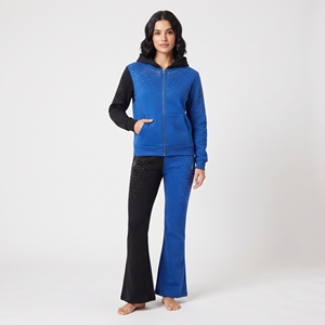 Conjunto de 2 Piezas de Algodón para Mujer, Diseño Personalizado, Invierno, con Pedrería, Dos Tonos, Sudadera y Pantalones, Ropa Casual Transpirable - Product Image 1