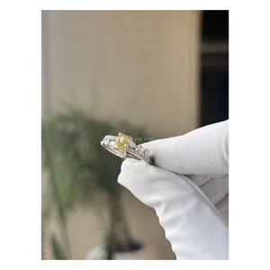 Radiant Lab Grown Diamond Engagement <b>Ring</b> 1.10 Ct Yellow Center Stone Floral Accent <b>Split</b> Shank Fine Jewelry for Women Solid 14K - Product Image 3