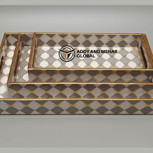 White Geometric Serving Tray Set of 3 MDF & <b>Paper</b> Decorative Nesting Trays for Elegant Home & <b>Kitchen</b> Use - Product Image 4