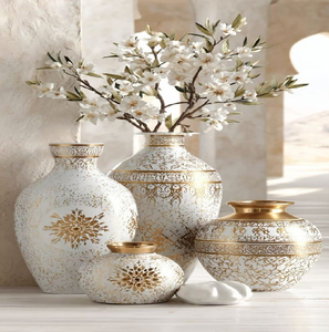 Hand-carved style textured brass orb <b>vases</b>. Contemporary golden sculptural centerpieces. Available at wholesale prices. - Product Image 4