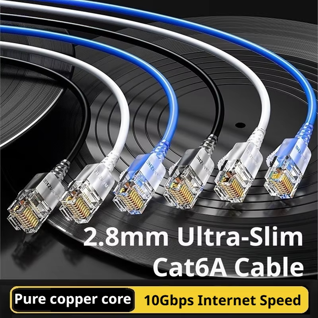 2026 Slim Cat6A RJ45 Internet Cable High Speed 10Gbps 31AWG Support Cat8 Cat7 Network LAN Computer Patch Cable for PC & Gaming