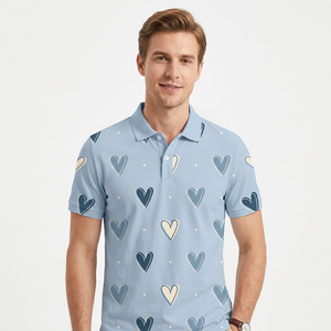 <b>Men's</b> Light Blue Heart Print <b>for</b> <b>Shirt</b> Jersey Short Sleeve Casual Knitted Cotton Breathable Regular Fit Made in Bangladesh - Product Image 5