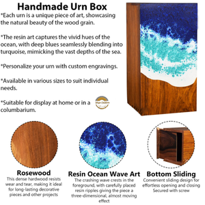 Ocean Inspired Resin & Natural Wood Cremation Urn Handmade Blue Wave Funeral Ashes <b>Box</b> by AYAANS - Product Image 2