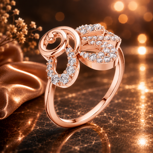 Luxury Diamond <b>Initial</b> Letter <b>Ring</b> in Rose Gold | Personalized Alphabet Statement <b>Ring</b> for Women Anniversary Gift - Product Image 1