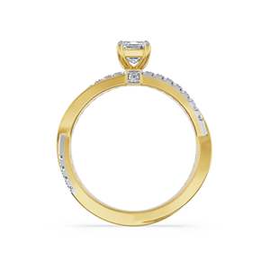 Bague de fiançailles de luxe moderne en moissanite taille émeraude, sertie pavé torsadé, en argent 925 plaqué or, pour mariage et anniversaire - Product Image 2