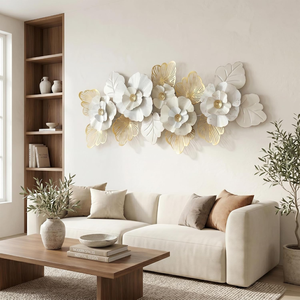 Statement 3D Floral Metal <b>Wall</b> Art with Layered Flowers and <b>Leaves</b> for Living Room Bedroom Entryway Modern Home <b>Decor</b> - Product Image 5
