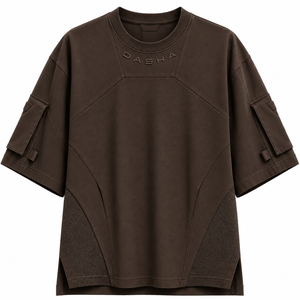 T-shirt cargo oversize à manches courtes pour homme, couleur unie, style hip-hop streetwear, vente chaude, OEM, vente en gros, faible MOQ - Product Image 6