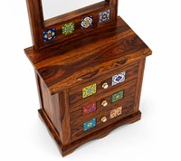 Table de toilette moderne en bois de manguier massif avec miroir surélevé et 3 tiroirs |   Miroir de maquillage en céramique écologique avec incrustations |   Chambre à coucher en gros