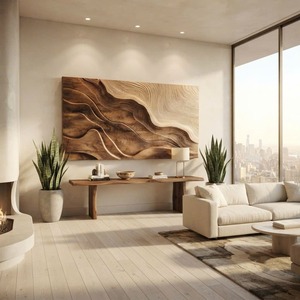 Arte de pared tallado a mano, arte de pared de madera 3D estilo rústico, panel de arte de pared orgánico minimalista para sala de estar - Product Image 1